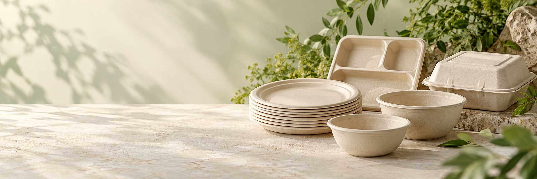 Natural fiber plates, bowls and takeaway packaging